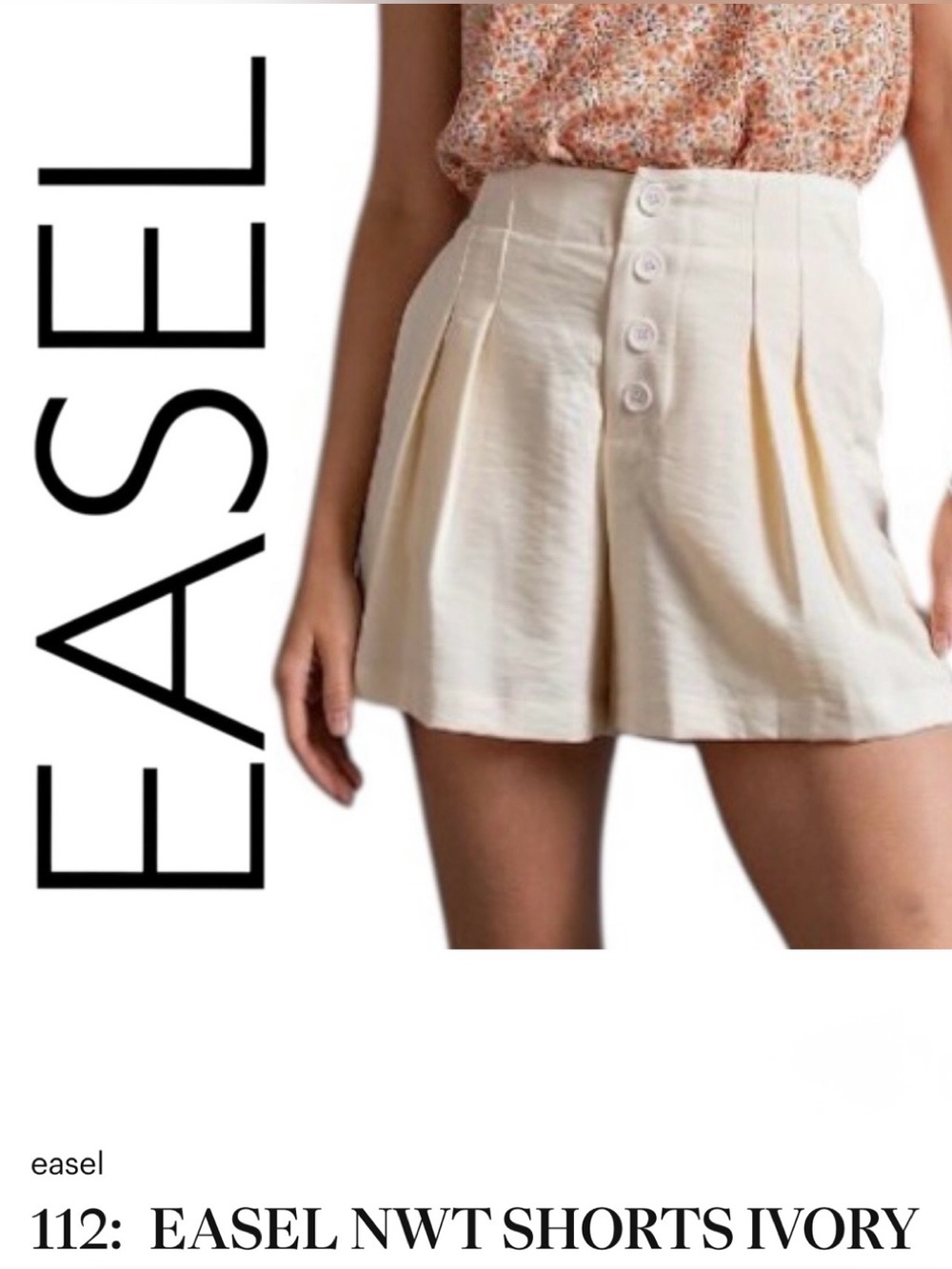 Easel NWT Ivory High-Waist Pleated Shorts with Front Buttons size Large